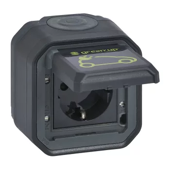   Legrand Plexo 55 069708L vízmentes IP55 Soliroc autótöltő csatlakozóaljzat (dugalj) 2P+F csapófedéllel, antracit burkolattal, elektromos autók töltéséhez, kerettel, csapófedéllel, falon kívüli ( összeszerelt ), 16A 230V, Legrand 069708L