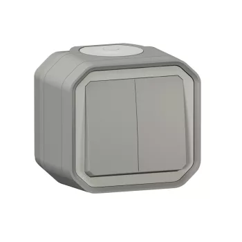   Legrand Plexo 55 069715L vízmentes IP55 dupla váltóérintkezős kapcsoló (106+6), szürke burkolattal, kerettel, falon kívüli ( összeszerelt ), 10A 250V, Legrand 069715L