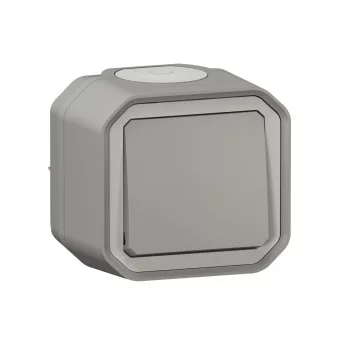   Legrand Plexo 55 069720L vízmentes IP55 egypólusú nyomó (N101), szürke burkolattal, kerettel, falon kívüli ( összeszerelt ), 10A 250V, Legrand 069720L