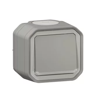   Legrand Plexo 55 069722L vízmentes IP55 egypólusú nyomó (N101), szürke burkolattal, kerettel, jelzőfénnyel , falon kívüli ( összeszerelt ), 10A 250V, Legrand 069722L