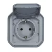 Legrand Plexo 55 069730L vízmentes IP55 csatlakozóaljzat (dugalj) 2P+F csapófedéllel, szürke burkolattal, rugós vezetékbekötéssel, kerettel, csapófedéllel, falon kívüli ( összeszerelt ), 16A 250V, Legrand 069730L