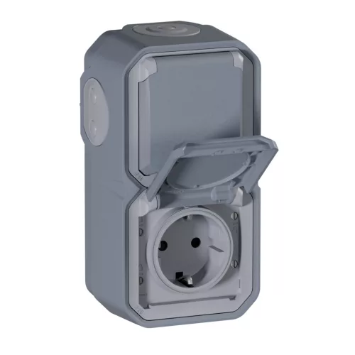Legrand Plexo 55 069744L kettős dugalj csapófedéllel, 16 A, IP55, szürke