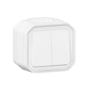   Legrand Plexo 55 069755L vízmentes IP55 dupla váltóérintkezős kapcsoló (106+6), fehér burkolattal, kerettel, falon kívüli ( összeszerelt ), 10A 250V, Legrand 069755L