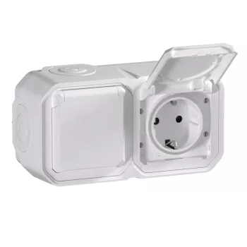 Legrand Plexo 55 069772L kettős dugalj csapófedéllel, 16 A, IP55, fehér