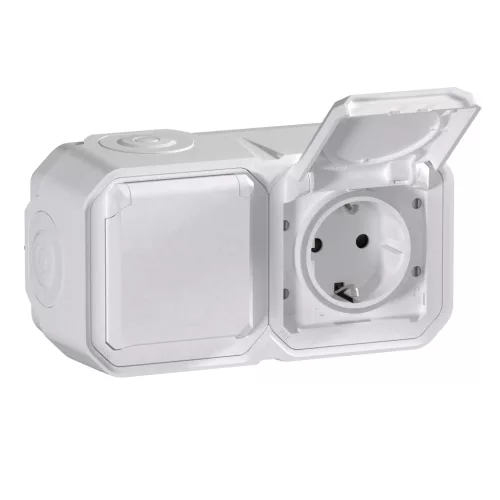 Legrand Plexo 55 069772L kettős dugalj csapófedéllel, 16 A, IP55, fehér