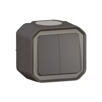   Legrand Plexo 55 069775L vízmentes IP55 dupla váltóérintkezős kapcsoló (106+6), antracit burkolattal, kerettel, falon kívüli ( összeszerelt ), 10A 250V, Legrand 069775L