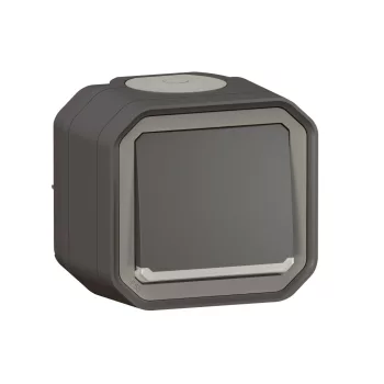   Legrand Plexo 55 069782L vízmentes IP55 egypólusú nyomó (N101), antracit burkolattal, kerettel, jelzőfénnyel , falon kívüli ( összeszerelt ), 10A 250V, Legrand 069782L