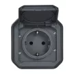 Legrand Plexo 55 069799L vízmentes IP55 csatlakozóaljzat (dugalj) 2P+F csapófedéllel, antracit burkolattal, rugós vezetékbekötéssel, kerettel, csapófedéllel, falon kívüli ( összeszerelt ), 16A 250V, Legrand 069799L