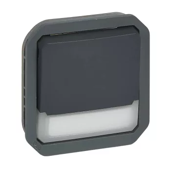   Legrand Plexo 55 069814L vízmentes IP55 váltóérintkezős nyomó (106), antracit burkolattal, kerettel, jelzőfénnyel , süllyesztett kivitel ( összeszerelt ), 10A 250V, Legrand 069814L