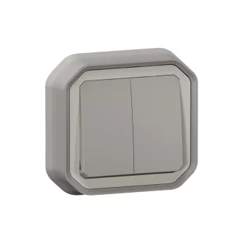   Legrand Plexo 55 069815L vízmentes IP55 dupla váltóérintkezős kapcsoló (106+6), szürke burkolattal, kerettel, süllyesztett kivitel ( összeszerelt ), 10A 250V, Legrand 069815L