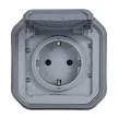 Legrand Plexo 55 069833L vízmentes IP55 csatlakozóaljzat (dugalj) 2P+F csapófedéllel, szürke burkolattal, csavaros vezetékbekötéssel, kerettel, csapófedéllel, süllyesztett kivitel ( összeszerelt ), 16A 250V, Legrand 069833L
