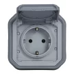Legrand Plexo 55 069834L vízmentes IP55 csatlakozóaljzat (dugalj) 2P+F csapófedéllel, szürke burkolattal, csavaros vezetékbekötéssel, kerettel, csapófedéllel, süllyesztett kivitel ( összeszerelt ), 16A 250V, Legrand 069834L