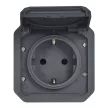 Legrand Plexo 55 069839L vízmentes IP55 csatlakozóaljzat (dugalj) 2P+F csapófedéllel, antracit burkolattal, csavaros vezetékbekötéssel, kerettel, csapófedéllel, süllyesztett kivitel ( összeszerelt ), 16A 250V, Legrand 069839L