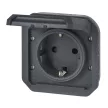 Legrand Plexo 55 069839L vízmentes IP55 csatlakozóaljzat (dugalj) 2P+F csapófedéllel, antracit burkolattal, csavaros vezetékbekötéssel, kerettel, csapófedéllel, süllyesztett kivitel ( összeszerelt ), 16A 250V, Legrand 069839L