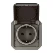 Legrand Plexo 55 069871L vízmentes IP55 csatlakozóaljzat (dugalj) 2P+F csapófedéllel, antracit burkolattal, rugós vezetékbekötéssel, kerettel, csapófedéllel, süllyesztett kivitel ( összeszerelt ), 16A 250V, Legrand 069871L