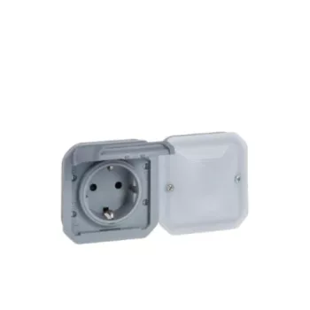   Legrand Plexo 55 069877L vízmentes IP55 Netatmo okos csatlakozóaljzat 2P+F (végrehajtó), szürke burkolattal, kerettel, süllyesztett kivitel ( összeszerelt ), 16A 250V, Legrand 069877L
