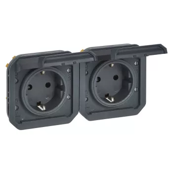 Legrand Plexo 55 069879L kettős dugalj csapófedéllel, 16 A, IP55, antracit, süllyesztett