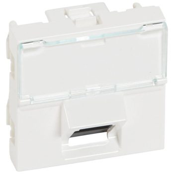   Legrand 076501 Program Mosaic RJ 45 informatikai csatlakozóaljzat, 1 x RJ 45 árnyékolatlan (UTP) Cat.5e, 2 modul széles, 45°-ban döntött aljzattal, fehér ( Legrand 076501 )