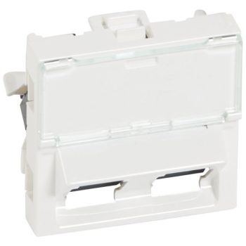   Legrand 076502 Program Mosaic RJ 45 informatikai csatlakozóaljzat, 2 x RJ 45 árnyékolatlan (UTP) Cat.5e, 2 modul széles, 45°-ban döntött aljzattal, fehér ( Legrand 076502 )