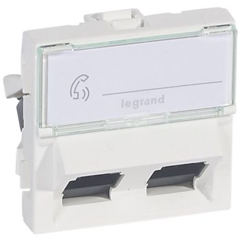   Legrand 076504 Program Mosaic RJ 45 informatikai csatlakozóaljzat, 2 x RJ 45 árnyékolatlan (UTP) Cat.6, 2 modul széles, 45°-ban döntött aljzattal, fehér ( Legrand 076504 )