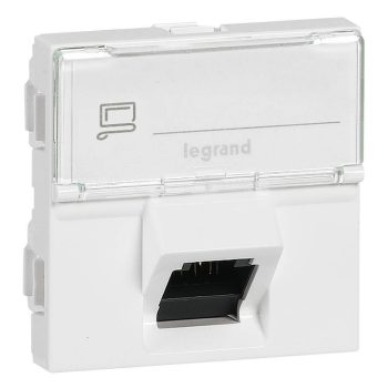   Legrand 076508 Program Mosaic RJ 45 informatikai csatlakozóaljzat, 1 x RJ 45 árnyékolt (STP) Cat.6A, 2 modul széles, 45°-ban döntött aljzattal, fehér ( Legrand 076508 )
