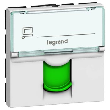   Legrand 076522 Program Mosaic RJ 45 informatikai csatlakozóaljzat, 1 x RJ 45 árnyékolt (FTP) Cat.6, 2 modul széles, zöld redőnnyel, fehér ( Legrand 076522 )