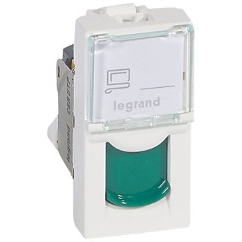   Legrand 076526 Program Mosaic RJ 45 informatikai csatlakozóaljzat, 1 x RJ 45 árnyékolatlan (UTP) Cat.6A, 1 modul széles, zöld redőnnyel, fehér ( Legrand 076526 )