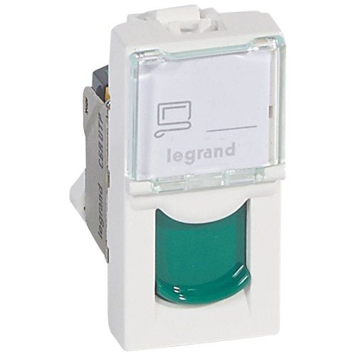 Legrand 076526 Program Mosaic RJ 45 informatikai csatlakozóaljzat, 1 x RJ 45 árnyékolatlan (UTP) Cat.6A, 1 modul széles, zöld redőnnyel, fehér ( Legrand 076526 )