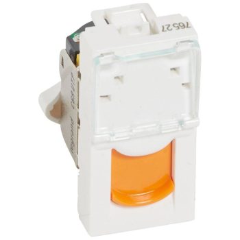   Legrand 076527 Program Mosaic RJ 45 informatikai csatlakozóaljzat, 1 x RJ 45 árnyékolatlan (UTP) Cat.6A, 1 modul széles, narancssárga redőnnyel, fehér ( Legrand 076527 )