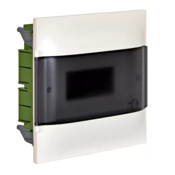   Legrand 134156 Practibox S műanyag kiselosztó 6 modul, 1 sor, Füstszínű ajtóval, IP40, téglafalba süllyesztett, PE és N sínnel, méret : 233x220x100 mm