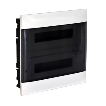   Legrand 135152 Practibox S műanyag kiselosztó 24 modul, 2 sor, Füstszínű ajtóval, IP40, téglafalba süllyesztett, PE és N sínnel, méret : 385x328x103 mm