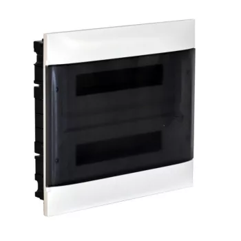   Legrand 137157 Practibox S műanyag kiselosztó 36 modul, 2 sor, Füstszínű ajtóval, IP40, téglafalba süllyesztett, PE és N sínnel, méret : 385x436x103 mm