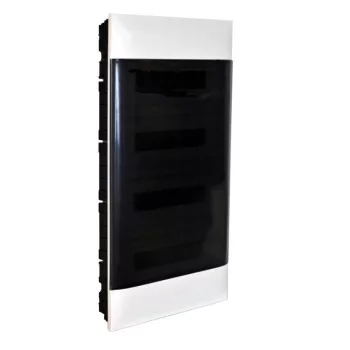   Legrand 137159 Practibox S műanyag kiselosztó 72 modul, 4 sor, Füstszínű ajtóval, IP40, téglafalba süllyesztett, PE és N sínnel, méret : 765x436x103 mm
