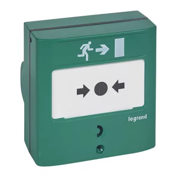   Legrand 138023 Kézi jelzésadó vészkijárathoz, zöld RAL 6016, 1 váltóérintkezővel - 5A - 24V=, IP30 - IK07 ( Legrand 138023 )