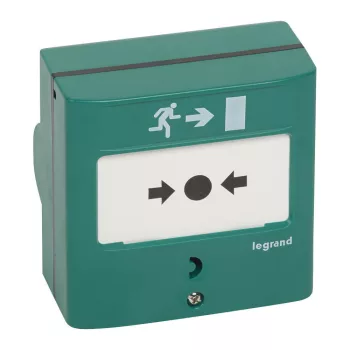  Legrand 138048 Kézi jelzésadó vészkijárathoz, zöld RAL 6016, 2 váltóérintkezővel - 5A - 24V=, IP30 - IK07 ( Legrand 138048 )