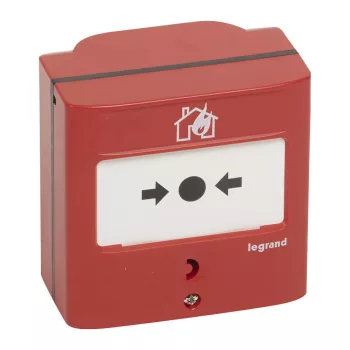   Legrand 138068 Kézi jelzésadó tűzérzékelő és tűzjelző rendszerekhez, egyműveletes, piros RAL 3000, 2 váltóérintkezővel - 5A - 24V=, IP30 - IK07 ( Legrand 138068 )