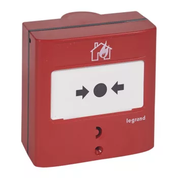  Legrand 138069 Kézi jelzésadó tűzérzékelő és tűzjelző rendszerekhez, egyműveletes, piros RAL 3000, 1 váltóérintkezővel - 5A - 24V=, IP30 - IK07 ( Legrand 138069 )