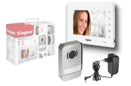 Legrand 360910 EASYKIT fehér 2 vezetékes Wi-Fi videó kaputelefon szett adapterrel, egylakásos, bővíthető, színes 7"-os beltéri egység, hívásátirányítás okostelefonra ( Legrand 360910 )