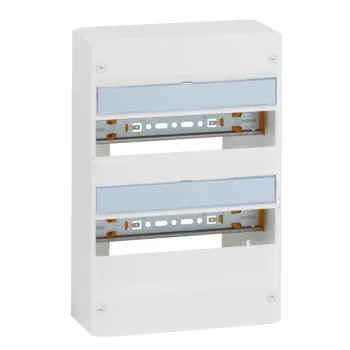   Legrand 401362 Drivia13 műanyag elosztószekrény 26 modul, 2 sor, ajtó és hátlap nélkül, falon kívüli, IP30 (IP40 ajtóval), méret 375x250x103,5mm (140,5mm mély ajtóval)