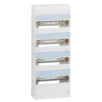   Legrand 401364 Drivia13 műanyag elosztószekrény 52 modul, 4 sor, ajtó és hátlap nélkül, falon kívüli, IP30 (IP40 ajtóval), méret 625x250x103,5mm (140,5mm mély ajtóval)