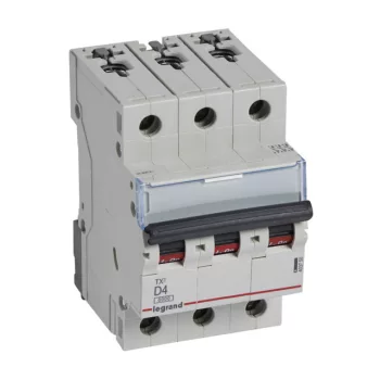   Legrand 403750 TX3 Kismegszakító. 3P, 4A, D karakterisztika, 6kA