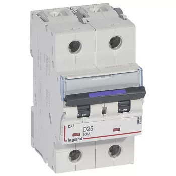   Legrand 410202 DX3 Kismegszakító. 2P, 25A, D karakterisztika, 50kA