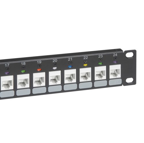 Legrand 632792 üres keystone patch panel 1U-19" árnyékolt (STP) 24xRJ45 port fogadására fém kábeltartóval 6 színű forgatható jelölőtárcsával Linkeo ( Legrand 632792 )