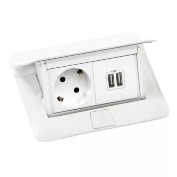   Legrand 654008 Pop-up felszerelt felnyíló süllyesztett doboz 4 modul, 1x2P+F, 2xUSB (2,4A), 2 m vezeték 2P+F dugóval, fehér ( Legrand 654008 )