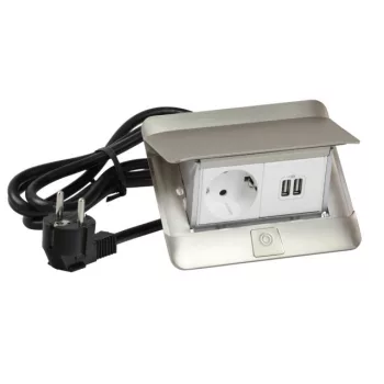   Legrand 654009 Pop-up felszerelt felnyíló süllyesztett doboz 4 modul, 1x2P+F, 2xUSB (2,4A), 2 m vezeték 2P+F dugóval, rozsdamentes acél ( Legrand 654009 )