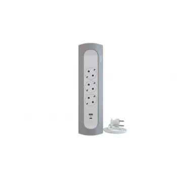   Legrand 694502 Sarokba illeszkedő elosztósor, 3x2P+F, USB-A + USB-C, 1 m vezetékkel, fehér-alumínium (Legrand 694502)