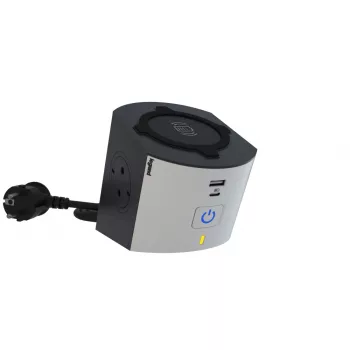   Legrand 694506 Multifunkciós elosztó 2x2P+F, indukciós töltővel, USB-A + USB-C, 2 m vezetékkel, szürke-fehér (Legrand 694506)