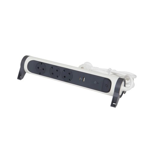 Legrand 694508 Elosztósor Premium 3x2P+F, túlfeszültség-védelemmel, USB-A + USB-C, 1,5 m vezetékkel, fehér/fekete (Legrand 694508)