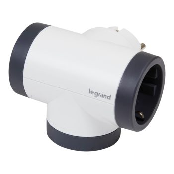   Legrand 694521 Hármas elágazású 2P+F elosztódugó forgatható, 16A, fehér-sötét szürke (Legrand 694521)