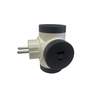   Legrand 694522 Kettős 2P+F elosztódugó USB-A + USB-C forgatható, fehér-sötét szürke (Legrand 694522)
